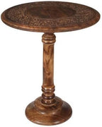Lightnpro Hand Carved Solid Mango Wood Round Pillar Accent Table by Lightnpro