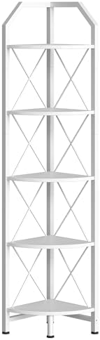 CHOEZON 5-Tier Corner Shelf, Industrial Corner Bookshelf, 59.4" Corner Storage Stand, Plant Stand Display Shelf, Corner Bookcase for Bedroom, Living Room, Home Office, White TCJ10WB - Image 7