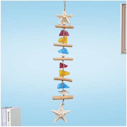 JQAQJU Colored Sea Glass Coastal Wall Decor, Beach Room Decor with Starfish by JQAQJU