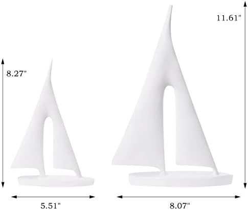 Saysmile Modern Sculptures Home Decor, Sailboat Decor Ornament, Boat Decorations Statue Decor, Art Sculptures and Statues, Sailboat Gifts Home Office Bathroom Shelf Decor (White-2 Pack) - Image 3