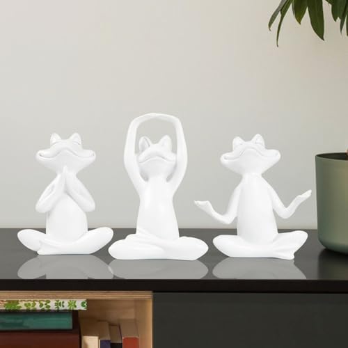 Suoedd White Frog Yoga Figurines 3 Pcs,Modern Decor for Shelf,Desk,Office - Image 3