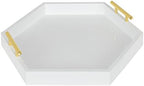 Kate and Laurel Lipton Hexagon Decorative Tray with Polished Metal Handles, White and Gold - Image 3