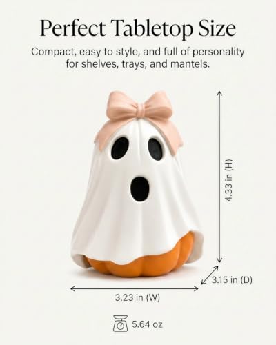 GoGnome Halloween Ghost Pumpkin Figurine, Cute Resin Ghost Decoration with Pink Bow for Fall Tabletop Home Decor (White Ghost Pumpkin) - Image 7