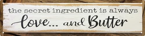 CSWLJS Metal Signs The Secret Ingredient Is Always Love and Butter Sign Funny Kitchen Sign Funny Farmhouse Wall Kitchen Decor Rustic Kitchen Wall Decoration 4x16 in by CSWLJS