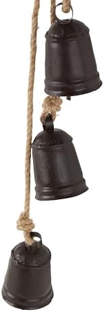 Deco 79 Metal Indoor Outdoor Decorative Bells Tibetan Inspired Cascading Meditation Bell with 4 Bells on Jute Hanging Rope, Cow Bell 3" x 3" x 27", Black - Image 4