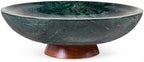 Decorative Marble Bowl Green - Removable Acacia Wood Pedestal - 10" by WISATO