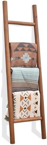 FUIN Blanket Ladder, 57in Rustic Wood Decor Rack, Fully Assembled, DK.Brown by FUIN
