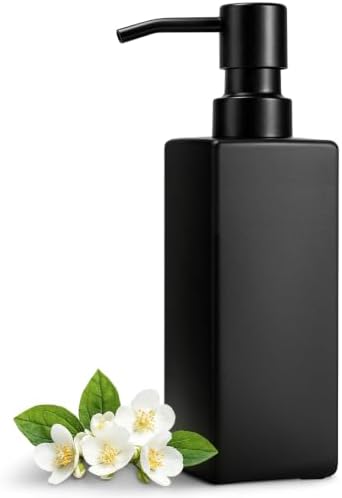GMISUN Black Soap Dispenser Bathroom, Glass Hand Soap Dispenser with Stainless Steel Pump, 12 fl oz/350ml Refillable Dish Dispensers for Kitchen, Modern Liquid Lotion Bottles for Bathroom Countertop by GMISUN