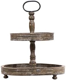 Creative Co-Op Decorative Wood 2‑Tier Tray Round Serving and Display Stand, Natural Finish by Unknown