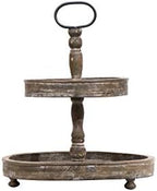 Creative Co-Op Decorative Wood 2‑Tier Tray Round Serving and Display Stand, Natural Finish by Unknown