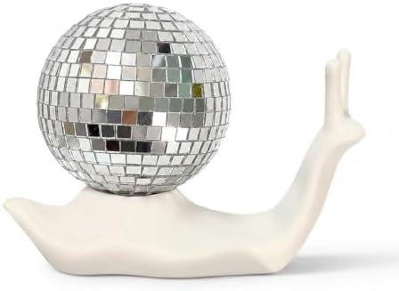 White Disco Snail Decor, Disco Ball Funky Shelf Accent, Retro Home Decor by Discodecoration
