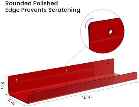 upsimples 4 Pcs 15" Acrylic Shelves for Wall Decor and Display, Red - Image 3