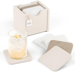 Fluxynara Felt Coasters with Holder, Set of 8 for Drinks, Stone Beige by FLUXYNARA