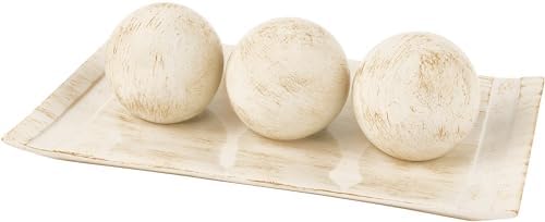 Creative Scents Rustic Luxe Decorative Tray and Orb Set - Centerpiece Table Decorations for Coffee Table Decor - Modern Farmhouse Decor - Decorative Accents Bowl with Balls for Dining Table Decor by CreativeScents