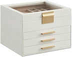 SONGMICS Jewelry Box Organizer, 4-Layer Storage with 3 Drawers, Glass Lid by SONGMICSbySONGMICSHOME