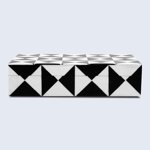 Handicrafts Home Decorative Storage Box with Lid, Black and White Decorative Remote Holder Box, Coffee Table Storage Box for Living Room, Console Table & Shelf Decor, Triangle - 10 x 6 x 2.5 - Image 4