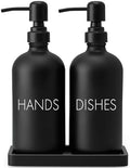 Black Dish and Hand Soap Dispenser Set - Glass Kitchen Soap Dispenser with Tray and Stainless Steel Pump - for Black Kitchen Decor and Accessories by Unknown