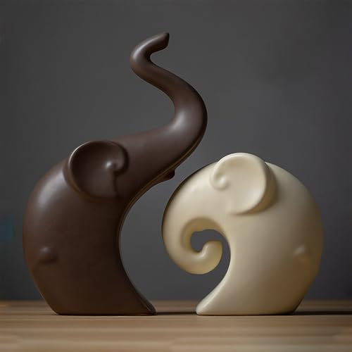 Ceramic Lovers Elephant Statue Sculpture Animal Art Porcelain Figurine Home Decor Decorations for Living Room Book Shelf Carbinet Desk Table Top Ornamen (B2) by IDORTYBB