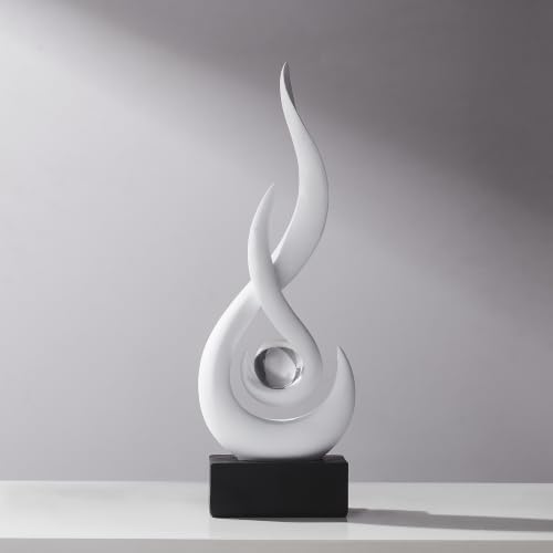 FJS White Abstract Flame Sculpture for Living Room Coffee Table Decor by FJSHomeDecor