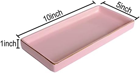 10 x 5 Ceramic Bathroom Tray for Countertop, Decorative Vanity Tray for Dresser Tops, Small Rectangular Trays for Perfume, Candle, Jewelry, Cosmetics (Pink) - Image 5