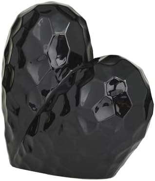 Deco 79 Porcelain Ceramic Heart Decorative Sculpture Dimensional Angled Origami Inspired Home Decor Statue, Accent Figurine 12" x 6" x 11", Black - Image 2