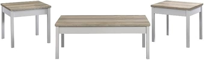 Pemberly Row 3-Piece Coastal Wood Coffee Table Set, Antique Pine and White by PEMBERLYROW