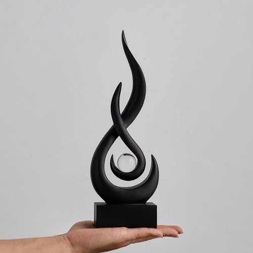 FJS Black Abstract Flame Sculpture for Living Room Coffee Table Decor - Image 2