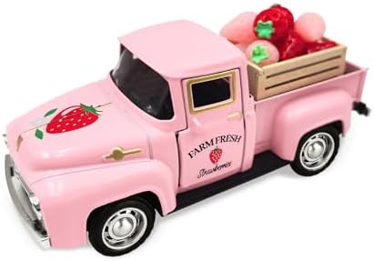 Strawberry Decor Vintage Truck with Mini Fake Strawberries and Wooden Crate by Teeloray