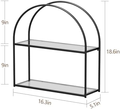 Crofy 2-Tier Arched Wall Shelf with Black Frame & Transparent Shelves - Image 3
