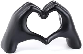 Modern Gold Heart Hands Sculpture, Decorative Table Art, Love Symbol Home Decor (Black) by Joogour