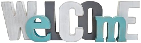 Welcome Wood Freestanding Stacking Alphabet Sign 16x5 Inches by EXQUIDECA