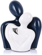 Mini Couple Ceramic Small Statue, Romantic Couple Figurine for Home Decor, Tv Stand, Living Room Nick nacks, Dresser for Bedroom, Shelves, Valentine, Items for Wedding Decor (Blue White and Silver) by oliruim