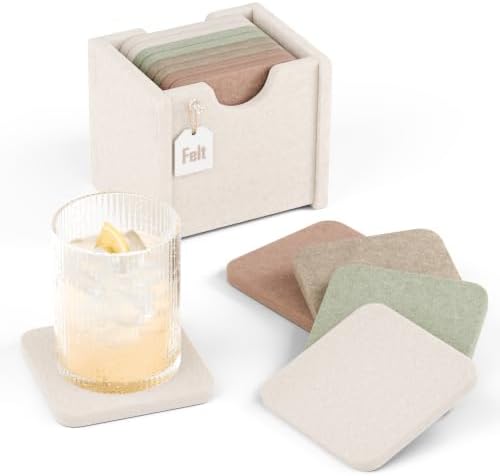 Fluxynara Felt Coasters with Holder, Set of 8 for Drinks, Boho by FLUXYNARA