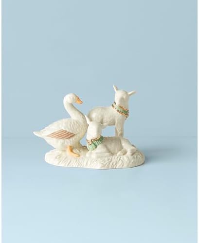 Lenox First Blessing Nativity Lambs and Goose Figurine, Christmas Decoration - Image 3