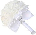 Wedding Bouquets for Bride, Bridal Flowers for Wedding, Bride Bridesmaid Hand Flowers Bridal Bouquet Crystal Diamond Silk Roses, Artificial Flowers Bouquet for Church Wedding Party (White) by KOLACEN