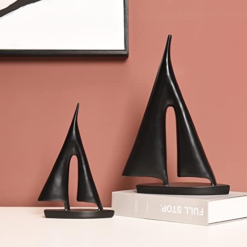 Saysmile Modern Sculptures Home Decor, Sailboat Decor Ornament, Boat Decorations Statue Decor, Art Sculptures and Statues, Sailboat Gifts Home Office Bathroom Shelf Decor (Black-2 Pack) - Image 2