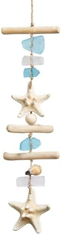 JQAQJU Sea Glass Wooden Nautical Wall Decor Coastal Starfish Bathroom Decor by JQAQJU