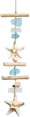 JQAQJU Sea Glass Wooden Nautical Wall Decor Coastal Starfish Bathroom Decor by JQAQJU