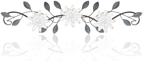KHJCXS Metal Wall Art Modern Minimalist Metal Flowers Indoor Decor Horizontal Wall Art Iron Artwork,for Over Door,Bedroom,Living Room,Kitchen,Office Scroll Decor (White3) by WelcometoKHJCXS