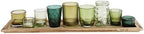 Creative Co-Op 9‑Piece Round Glass Votive Holders on Solid Paulownia Wood Tray, Green - Image 6