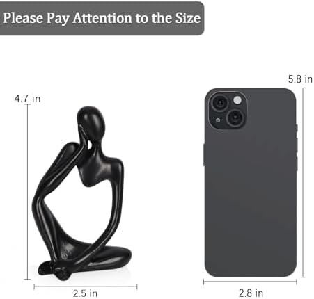 Sandstone Resin Thinker Statue Style Abstract Sculpture, Black, Left - Image 2