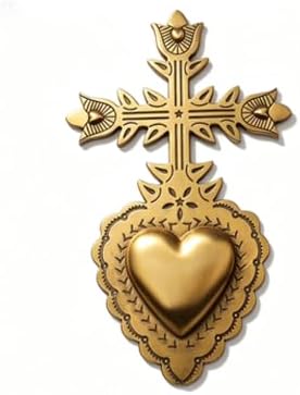 MVTDONT Sacred Heart Wall Cross, Antique Gold Decorative Wall Cross for Home Decor, Vintage Catholic Religious Cross Hanging, Christian Wall Art for Living Room Bedroom by MVTDONT