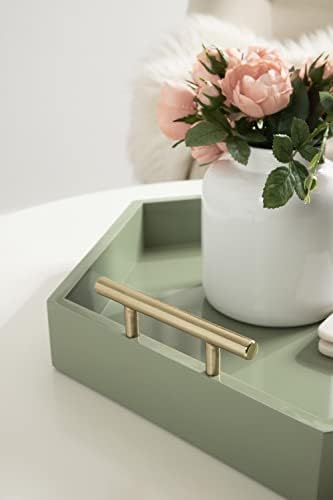 Kate and Laurel Lipton Modern Hexagon Tray; 18 x 18; Sage Green with Gold Handles; Midcentury Decorative Serving Tray for Storage and Display in Living Room Decor Scheme - Image 7