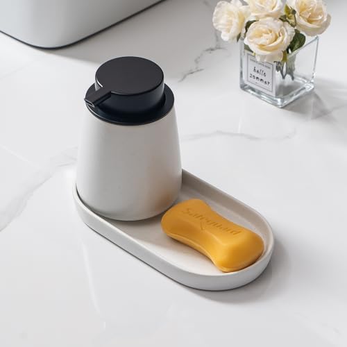 2 Pack Speckled White Round Soap Dispenser Tray - 8'' Ceramic Vanity Tray & Organizer Plate Set, Bathroom & Kitchen Countertop Decor for Soap Dispenser, Jewelry, Cosmetics, Sink - Image 6