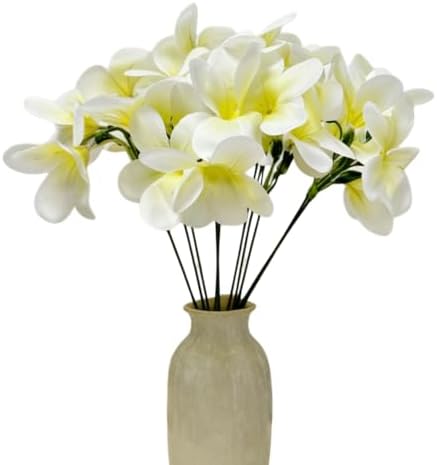 10pcs White Artificial Flowers Fake Plumeria Flower with Stems Silk Flower by Unknown
