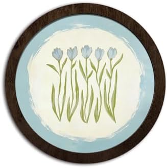 CFFJLHN Spring Tulip Floral Wall Art Decor, Grandmillennial Blue and Green Tulip Flower Botanical Round Hanging Wall Decor for Home Bedroom Living Room Bathroom Gallery, 10x10 Inch by Unknown