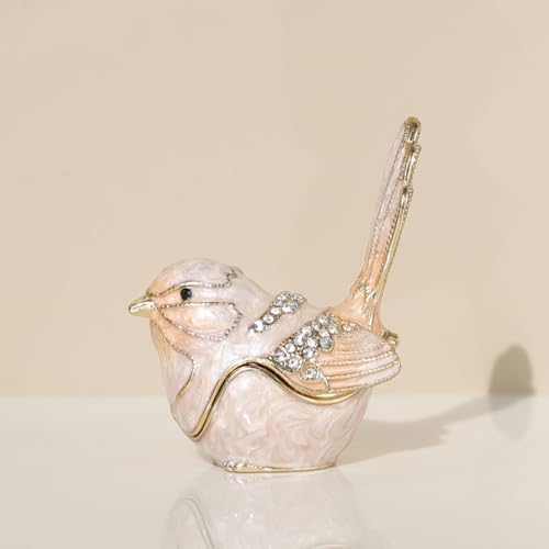 Bird Trinket Box Golden Crystal Enameled Hand-Painted Hinged Animal Jewelry Box, Elegant Home Decor & Unique Gift for Bird Lovers decor for home - Image 2