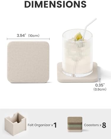 Fluxynara Felt Coasters with Holder, Set of 8 for Drinks, Linen Dusk - Image 2
