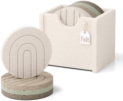 Fluxynara Felt Coasters with Holder, Set of 8 for Drinks, Linen Dusk - Arch by FLUXYNARA