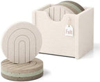 Fluxynara Felt Coasters with Holder, Set of 8 for Drinks, Linen Dusk - Arch by FLUXYNARA